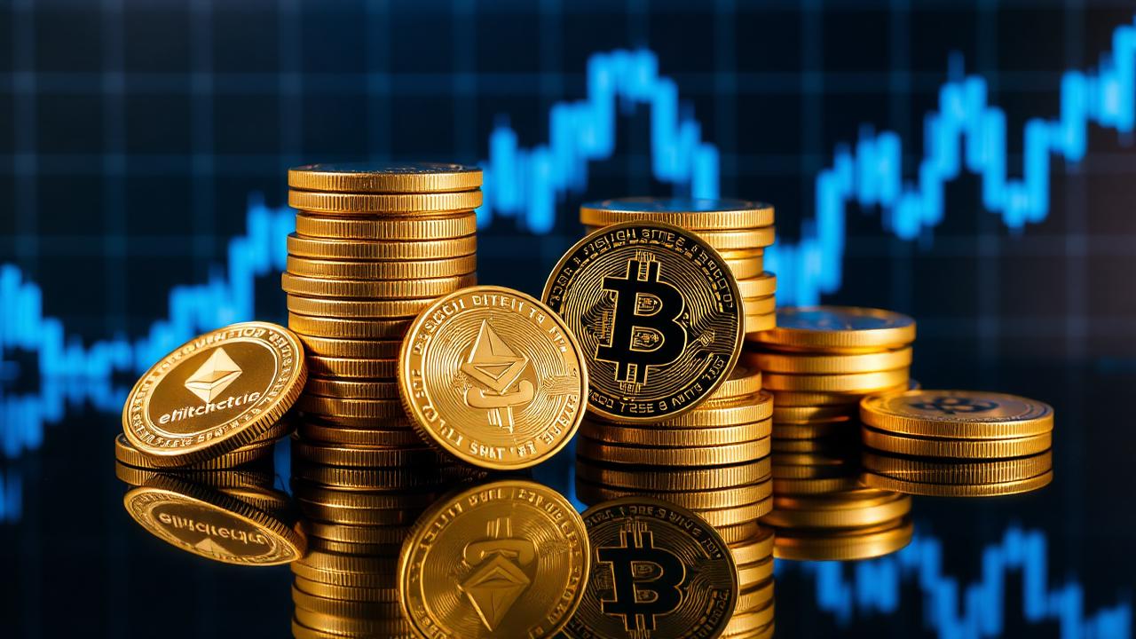 Bitcoin and Ethereum coins on a chart
